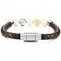 MOWOM Silver Tone Brown Stainless Steel Genuine Leather Energy Bracelet Stone