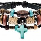 Niceu Christian Leather Cross Bracelet Wristband For Men Women,Adjustable 7-10