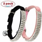 CHUKCHI Soft Velvet Safe Cat Adjustable Collar Bling Diamante With Bells,2 Pcs