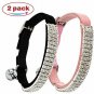 CHUKCHI Soft Velvet Safe Cat Adjustable Collar Bling Diamante With Bells,2 Pcs