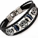 Peace Sign Symbol Vintage Leather Bracelet Men Women Braided Rope Fit for 8 "