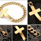Men's 18k Gold Plated Simple Stainless Steel Sideways Cross Bracelet Gift Him