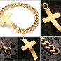 Men's 18k Gold Plated Simple Stainless Steel Sideways Cross Bracelet Gift Him