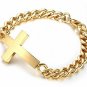 Men's 18k Gold Plated Simple Stainless Steel Sideways Cross Bracelet Gift Him