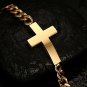 Men's 18k Gold Plated Simple Stainless Steel Sideways Cross Bracelet Gift Him
