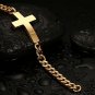 Men's 18k Gold Plated Simple Stainless Steel Sideways Cross Bracelet Gift Him