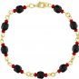 18k Gold Plated Simulated Azabache Womens Bracelet Mal De Ojo Protection 7'