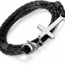 Flongo Men's Vintage Stainless Steel English Bible Lords Prayer Cross Braided