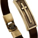 Hamoery Men Punk Alloy Leather Bracelet Cross Bracelet Bangle Wristband(Brown)