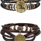 LOYALLOOK Punk Alloy Leather Bracelet For Men Constellation Braided Rope Bangle