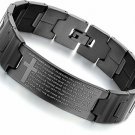 Flongo Men's Vintage Stainless Steel Black Cross Black English Bible Lords Link