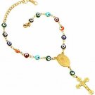 U7 Turkish Evil Eye Bracelet 18K Gold Plated Chain St Benedict Medal And Cross