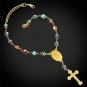 U7 Turkish Evil Eye Bracelet 18K Gold Plated Chain St Benedict Medal And Cross