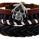 Leather Bracelet For Men Wrist Band Brown Rope Bracelet Bangle DALARAN Skull