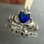 LAMOON 2ct 8mm Heart Created Sapphire 2pcs Ring Set Wedding Band Jewelry 18K