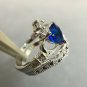 LAMOON 2ct 8mm Heart Created Sapphire 2pcs Ring Set Wedding Band Jewelry 18K