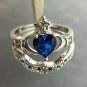 LAMOON 2ct 8mm Heart Created Sapphire 2pcs Ring Set Wedding Band Jewelry 18K