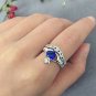LAMOON 2ct 8mm Heart Created Sapphire 2pcs Ring Set Wedding Band Jewelry 18K