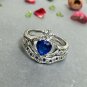 LAMOON 2ct 8mm Heart Created Sapphire 2pcs Ring Set Wedding Band Jewelry 18K
