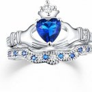 2ct 8mm Heart Created Sapphire 2pcs Ring Set Wedding Band Jewelry 18K White (6)