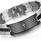 Flongo Men's Vintage Stainless Steel Black Cross Silver English Bible Lords 8.1