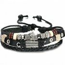 FIBO STEEL Leather Charm Bracelet For Men Braided Wrist Cuff Vintage, Black