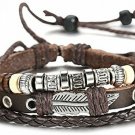 FIBO STEEL Leather Charm Bracelet For Men Wrap Braided Wrist Cuff Vintage, Brown