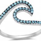 Blue Simulated Topaz Ocean Wave Ring .925 Sterling Silver Beach Boho Band Size 8
