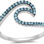 Blue Simulated Topaz Ocean Wave Ring .925 Sterling Silver Beach Boho Band Size 8