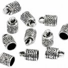40 Silver Tone Pattern Carved Column Pendants Necklace Leather Cord End Caps