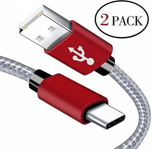 USB Type C Cable, USB C Cable 2 Pack 4Ft Nylon Braided Fast Charger Cord Red