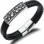 OSTAN Men's Jewelry Gothic Leather Rope Braided Stainless Steel Cuff Skull
