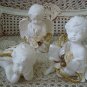 SET OF 3 WHITE WITH GOLD DECORATIONS VINTAGE CHERUB ANGEL FIGURINES