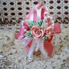 PRETTY OPALESCENT GLASS BELL ORNAMENT WITH ROSES & BOW ***SO CHIC***