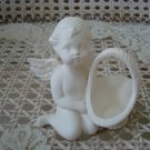 Beautiful Vintage MINIATURE Ceramic Angel Cherub Figurine With Basket **CUTE**