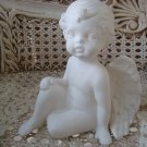 Beautiful White Vintage Angel Cherub Figurine Sitting **SO CUTE**