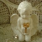 Beautiful Vintage Ceramic Angel Cherub Figurine Holding Present Gift