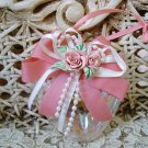 PRETTY OPALESCENT GLASS HEART ORNAMENT WITH ROSES & BOW ***SO CHIC***
