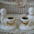 CUTE Vintage Ceramic Angel Cherub CANDLEHOLDERS
