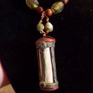 Bone and green beaded with jade beaded necklace