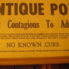 WARNING! "ANTIQUE POX" Vintage Framed Sign Notice, FUNNY, except those who've contracted It!
