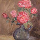 Original Artwork "Roses in Blue Vase" Painting Oil on Canvas by Rose Spiers, 1981