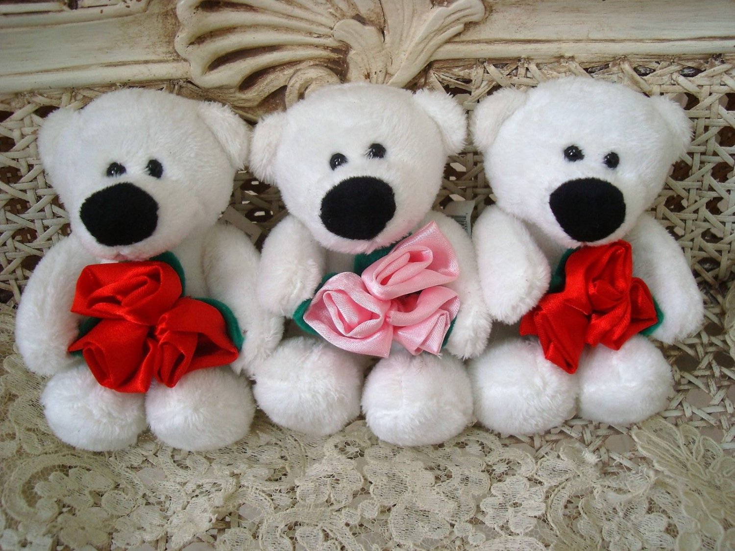 GANZ SET OF 3 VALENTINE'S DAY TEDDY BEARS WITH ROSES <strong>SO CUTE</strong> NEW