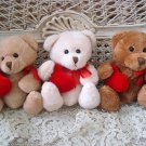 GANZ SET OF 3 ADORABLE VALENTINE'S DAY TEDDY BEARS WITH HEARTS **SO CUTE** NEW