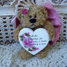 A SISTERS FRIENDSHIP IS MOST DEAR  MAUVE BEAR ORNAMENT WITH WOODEN HEART SO CUTE