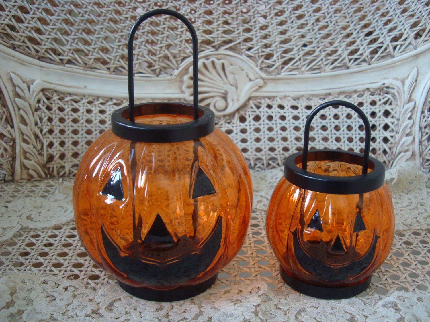 YANKEE CANDLE HALLOWEEN PUMPKIN TEALIGHT HOLDERS GLASS SMALL & LARGE
