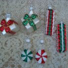 6 HALLMARK PEPPERMINT CANDY PRESENTS AND RIBBON CANDY CHRISTMAS ORNAMENTS *NEW*