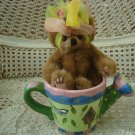 ADORABLE 8" TALL BEAR IN PRETTY CERAMIC WATERING CAN  ***GREAT FOR SPRING***