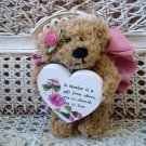 A MOTHER IS A GIFT FROM ABOVE MAUVE BEAR ORNAMENT WITH WOODEN HEART SO CUTE