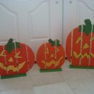 VINTAGE MIDWEST OF CANNON FALLS RARE 3 STAND UP WOODEN PUMPKINS HALLOWEEN